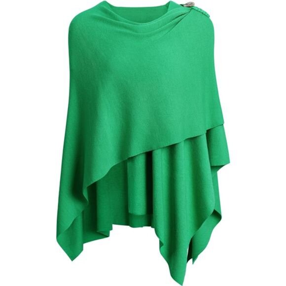 Womens Large Cross Front Poncho Sweater 2-jade With Button